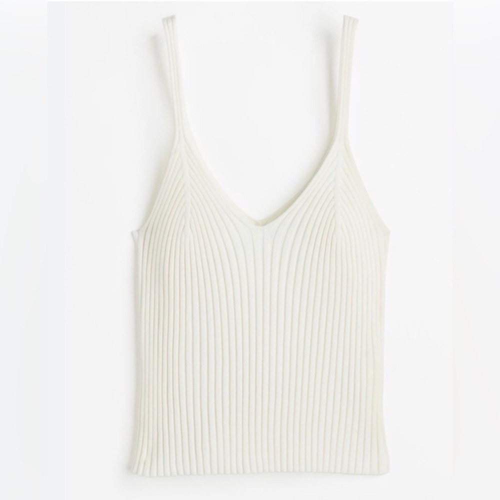 H&M Ribbed V-Neck Sleeveless Tank Top - Cream